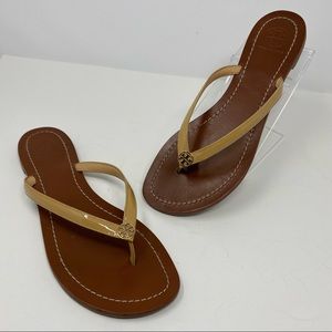 Tory Burch Sun Beige Patent Leather Terra Slip On Flat Thong Sandals 8.5